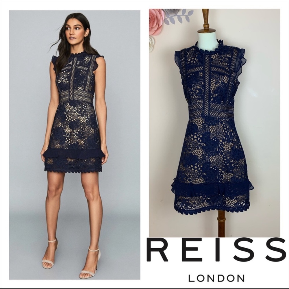 Reiss Navy Lace Mini Dress